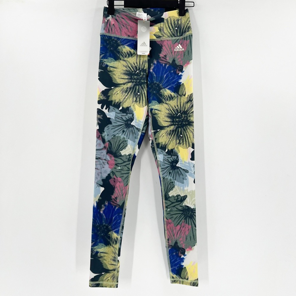 Adidas TE AOP Tights Training Floral Print High Rise Full Length Small